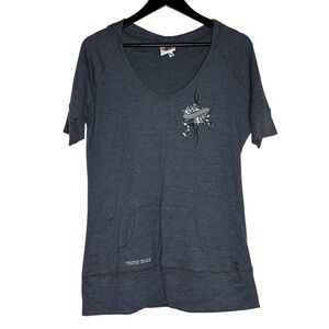 Harley Davidson Hooded T-Shirt Scoop Neck Short Sleeve Gray XL Cotton Blend